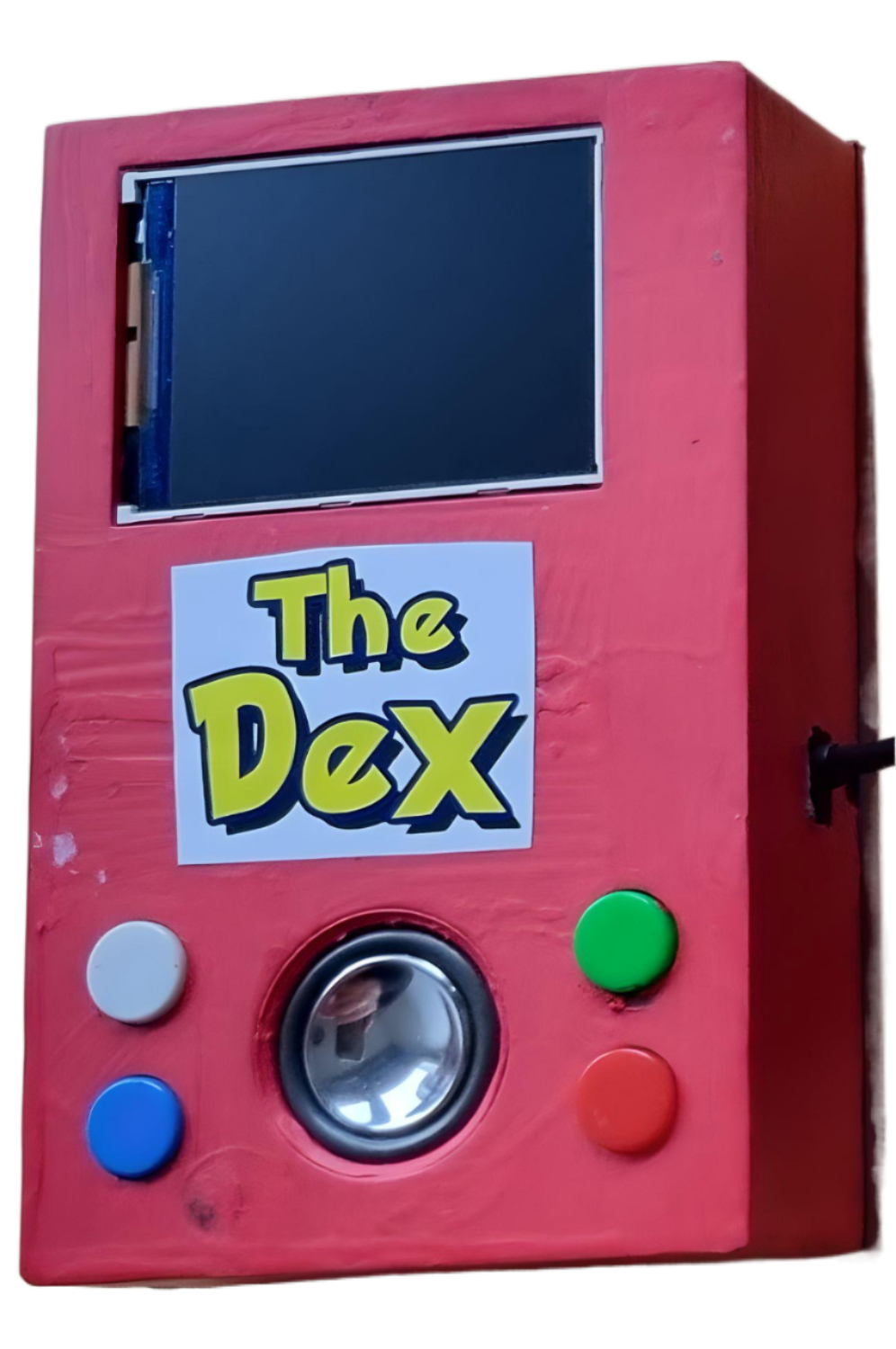 Hand-built Pokedex device with screen, buttons, and camera lens