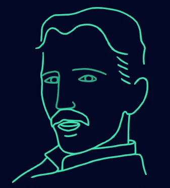 Animated line-art portrait of Nikola Tesla used in TeslAI
